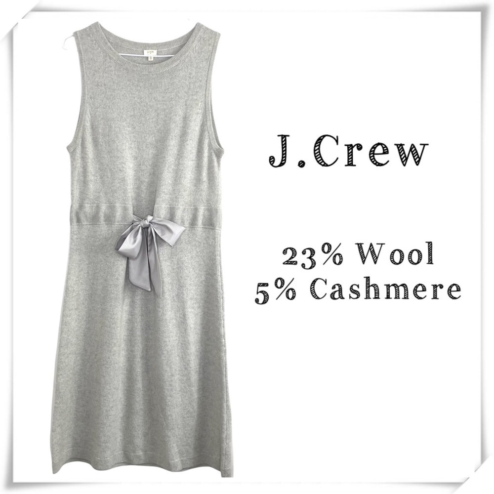 J.crew Cashmere Blend Wool Sleeveless Waist Bow Dress Light Gray